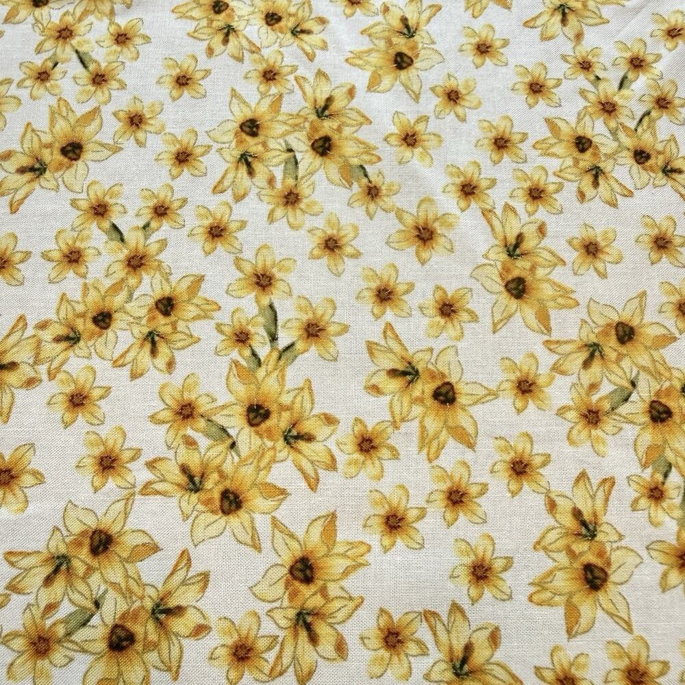 Kanvas By Benartex Yellow Sunflower Print "blue delphinium" pattern NOS 42" x 36